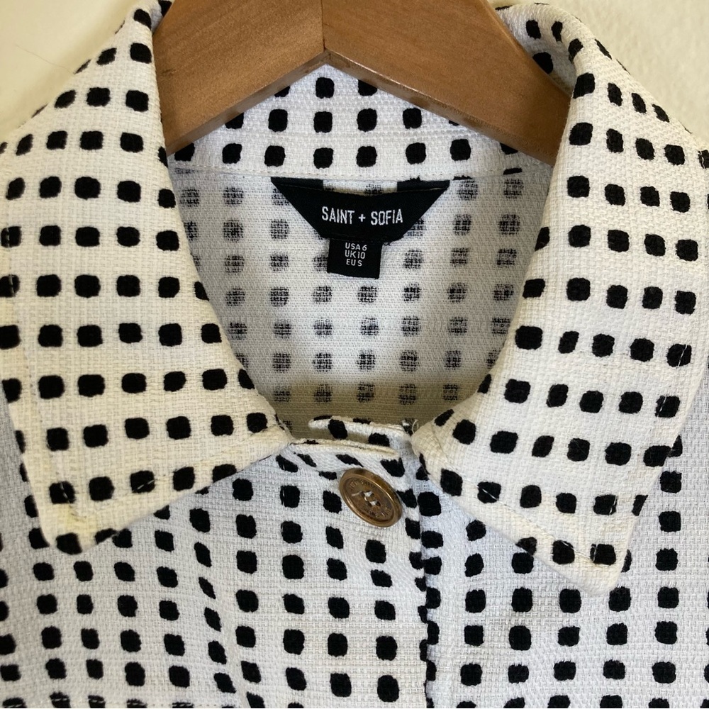 Saint + Sofia Cropped Polka Dot Jacket Tweed Black White Cotton Stretch Size 6 - Picture 3 of 12